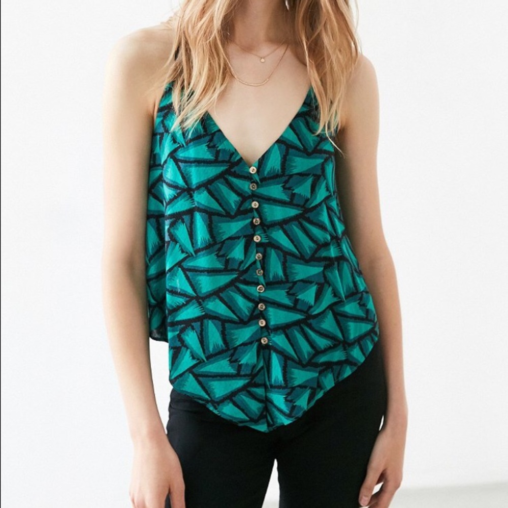 Urban Outfitters Teal Geometric Print Button-Front Camisole